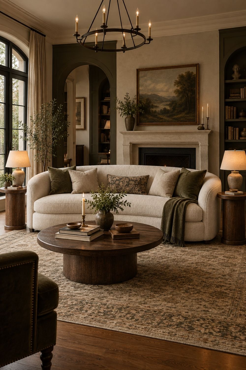 side tables curved sofa living room idea