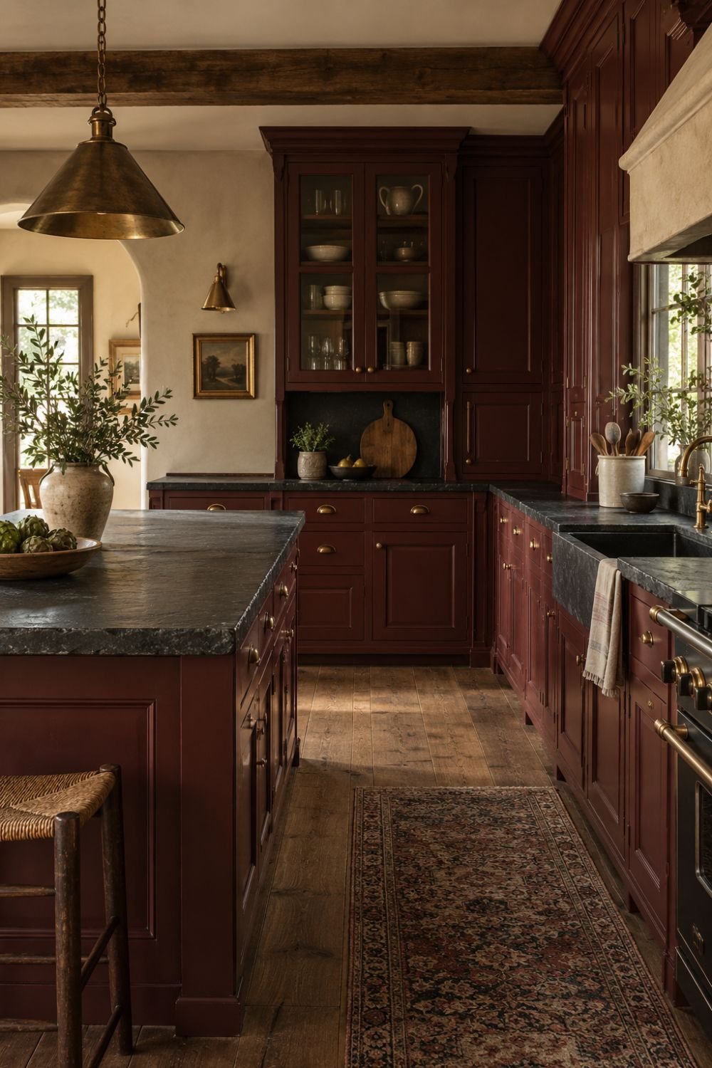 slate countertops oxblood kitchen idea