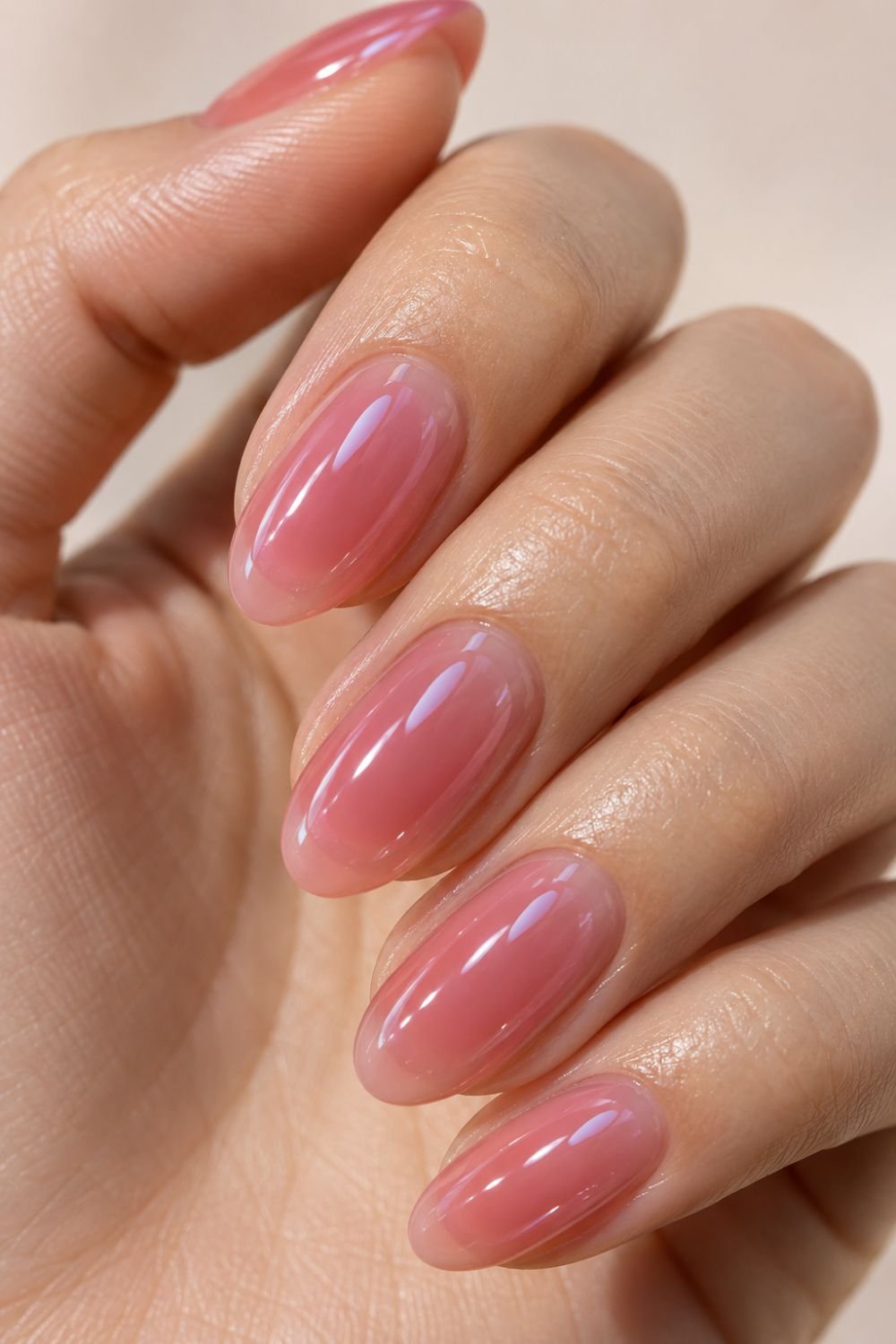 squishy almond nails with wet look gloss finish]