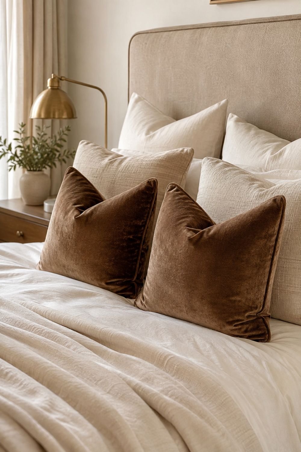 throw pillows mocha mousse bedroom idea