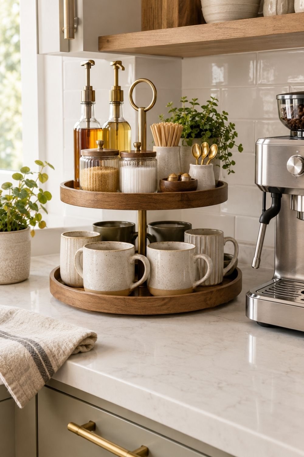 tiered tray coffee bar styling idea