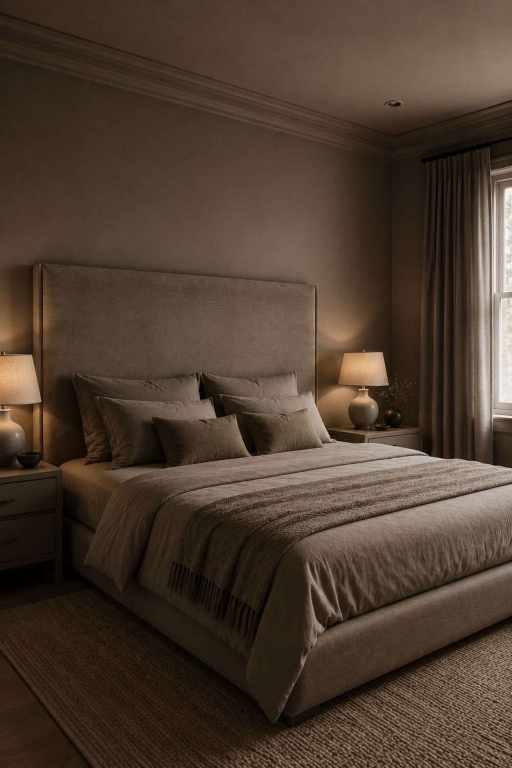 tonal headboard color drenched bedroom idea