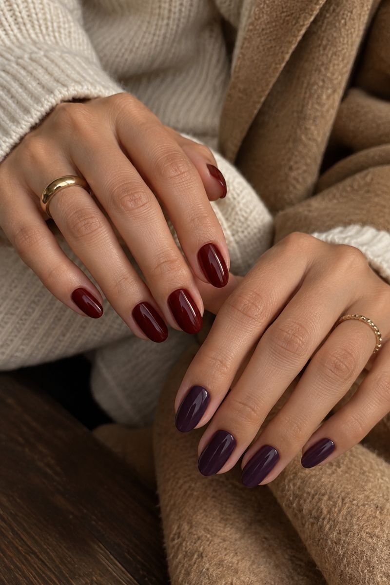 two tone mismatched fall nail idea