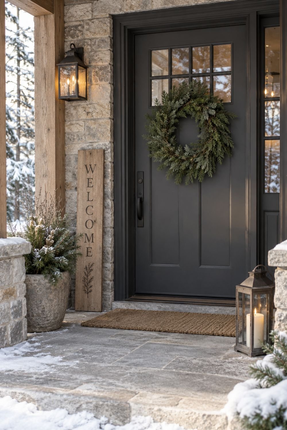 welcome sign winter front porch idea