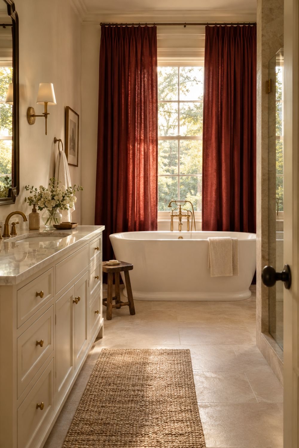 window treatments red bathroom decor idea