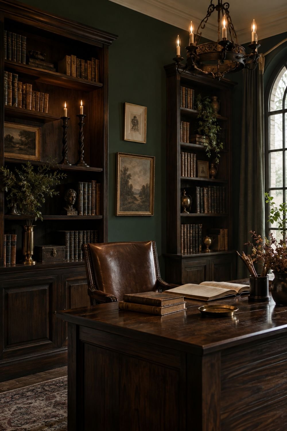 wrought iron dark academia home office idea
