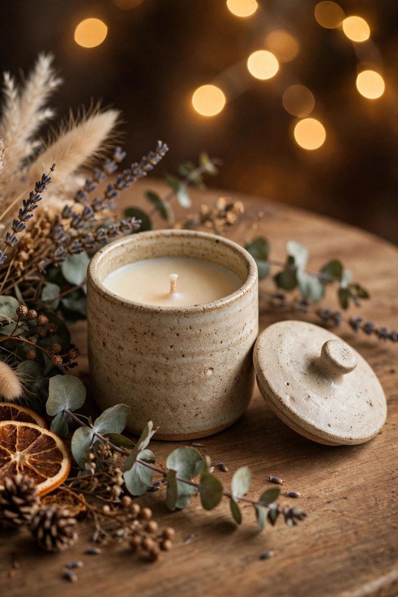 Artisan scented candle in ceramic jar