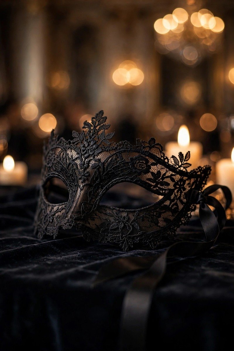 Elegant black lace masquerade mask with delicate floral pattern