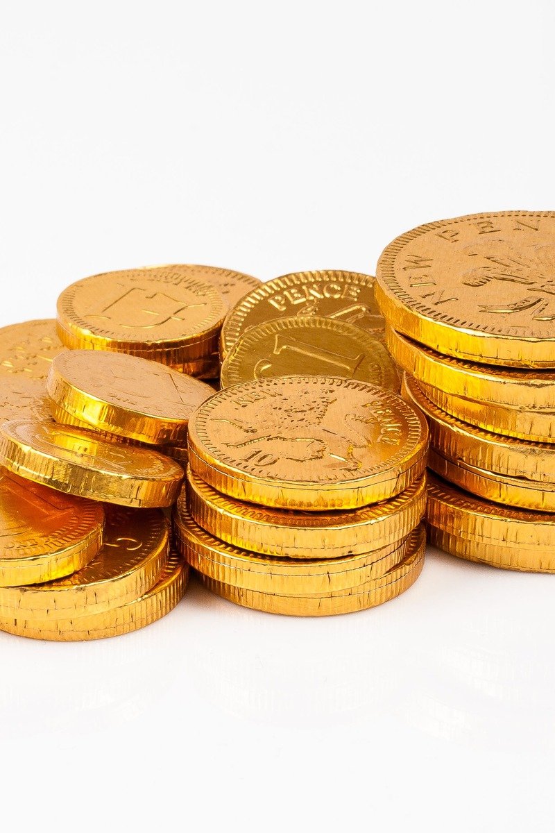 Chocolate coins in gold foil for an advent calendar