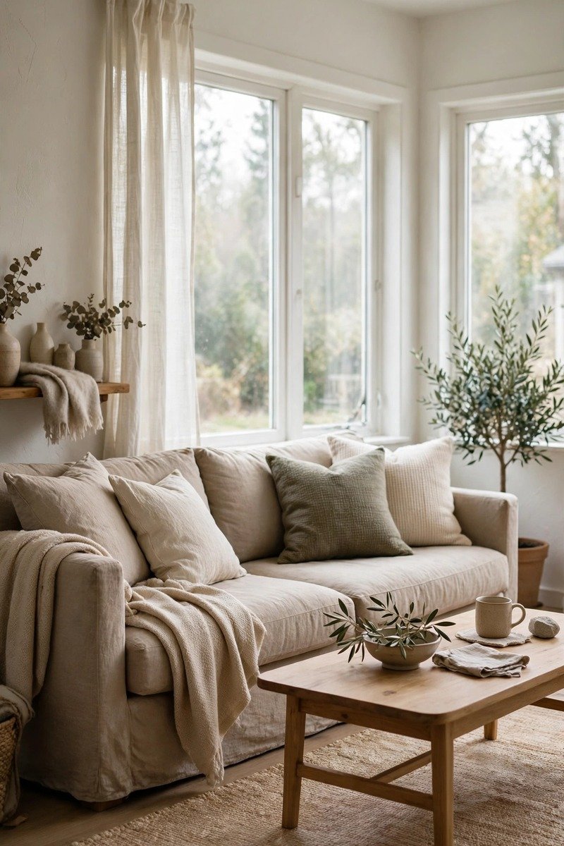 Small living room with the sofa against the longest wall