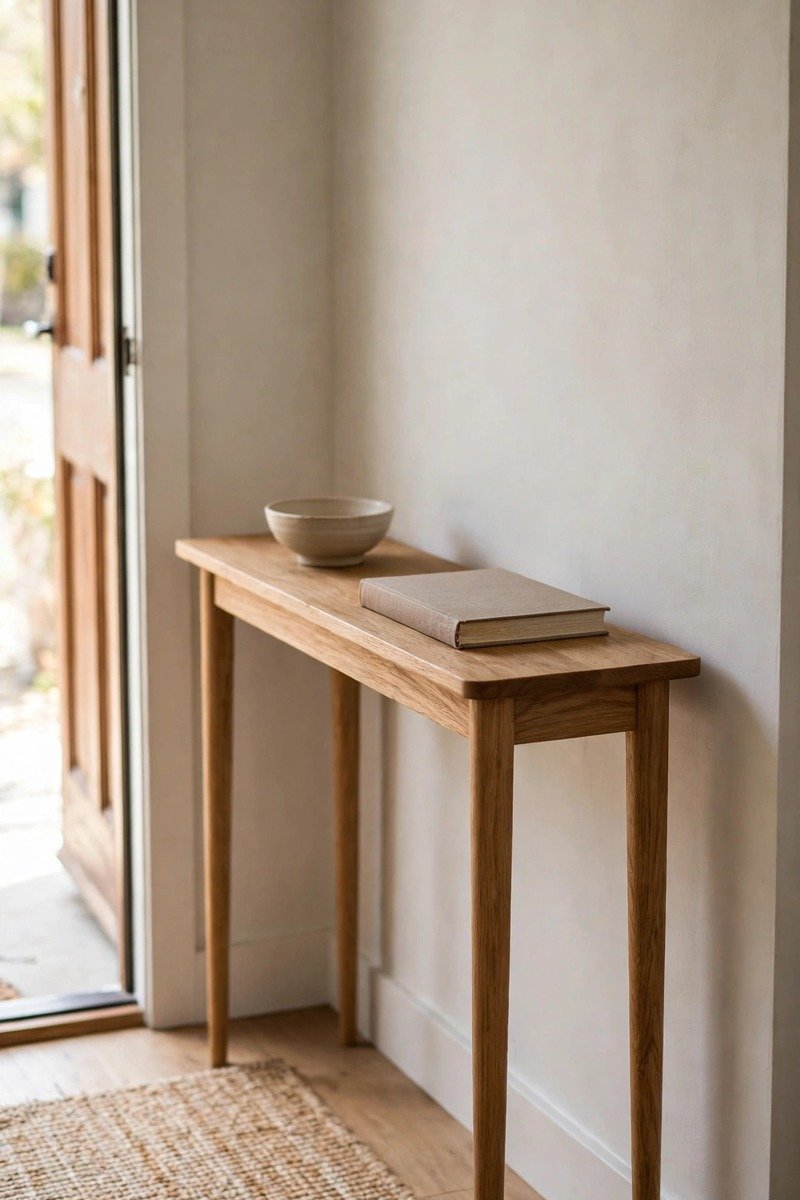 Slim console table in a small entryway