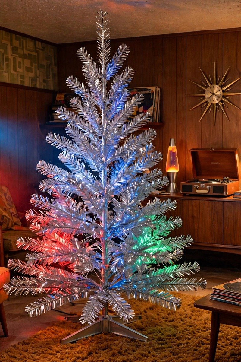 Vintage Christmas decorations idea silver aluminum tree