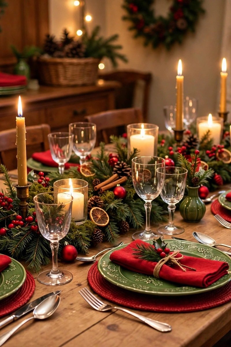 Christmas table decor: elegant red and green tablescape