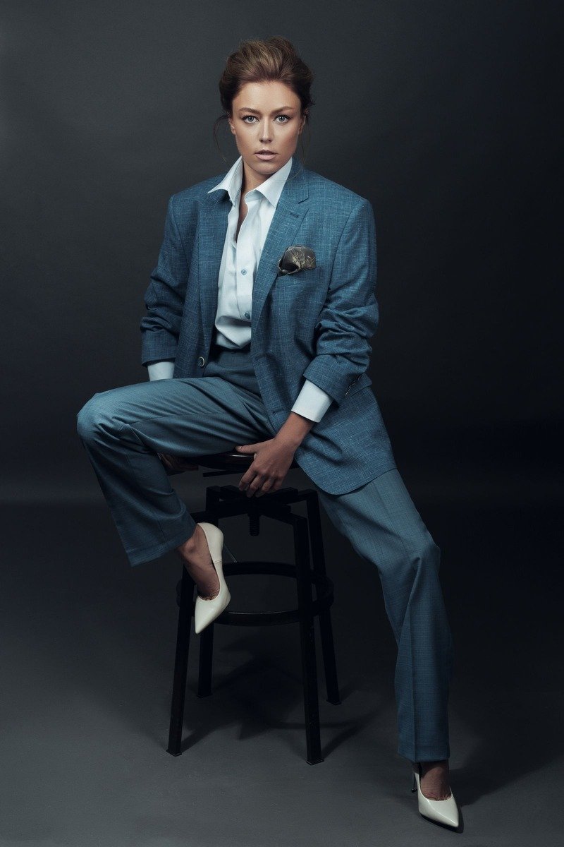 Wool trouser suit with a blouse