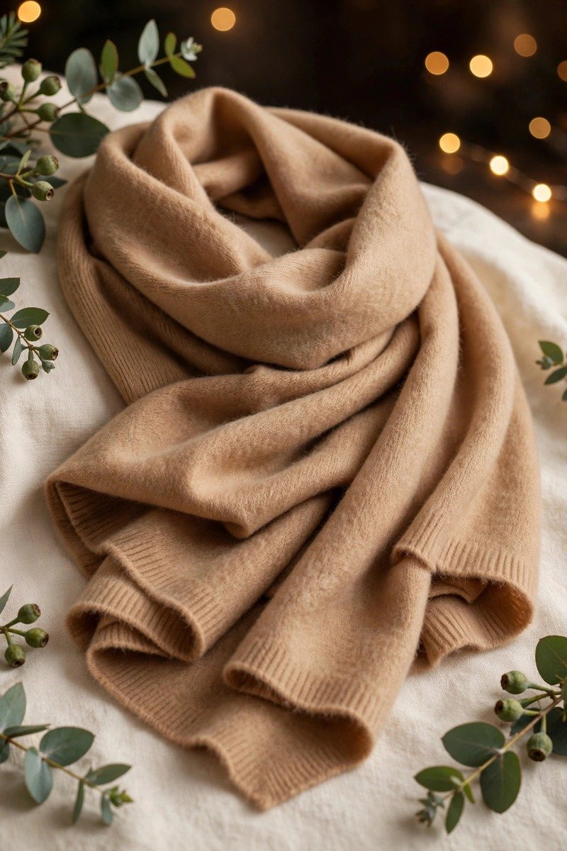 Cashmere-blend scarf in camel