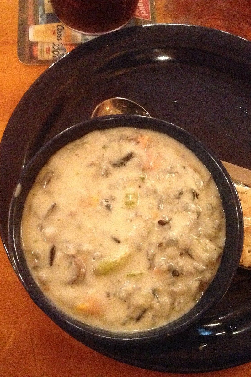 Chicken and wild rice soup in a bowl