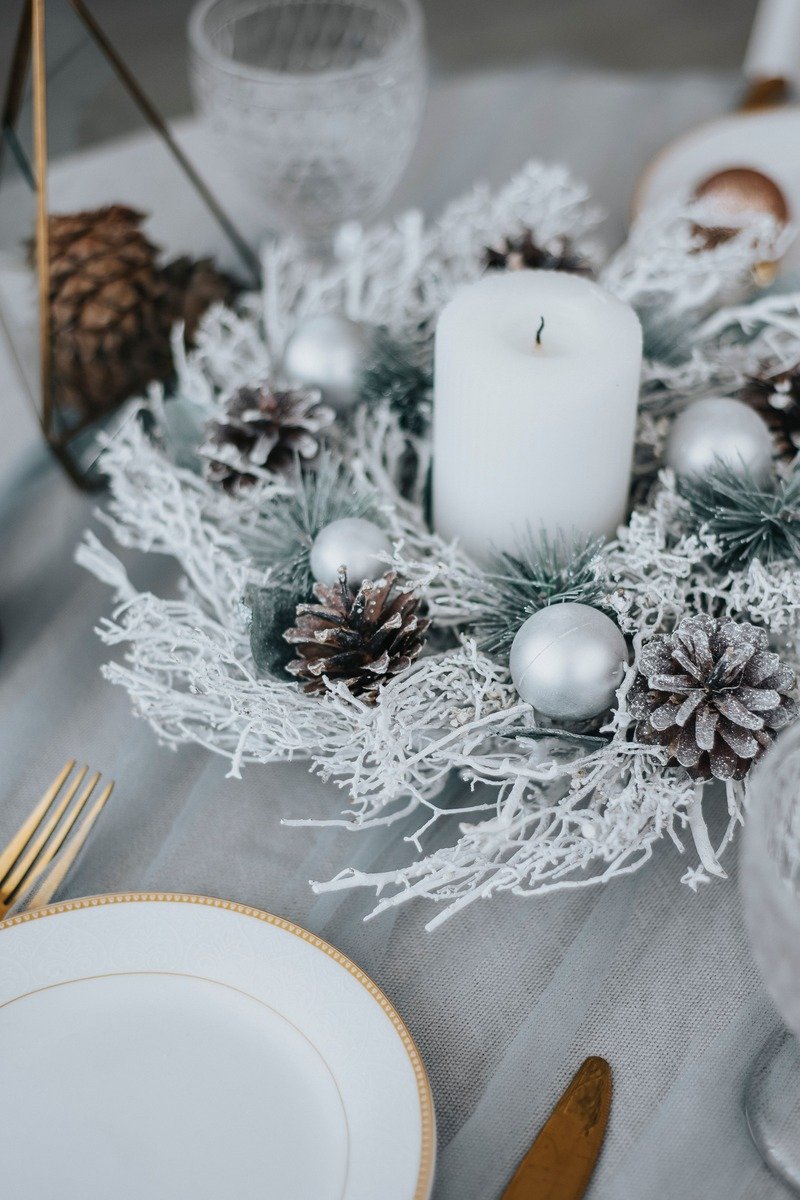 White and silver winter party table setting