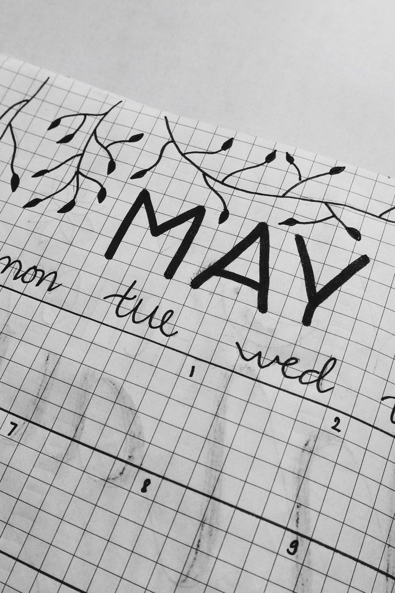 Monthly calendar log page in a journal