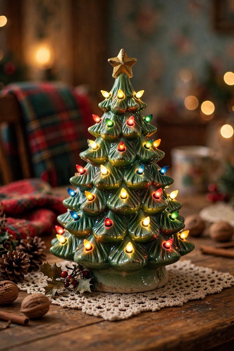 Vintage ceramic Christmas tree with lights