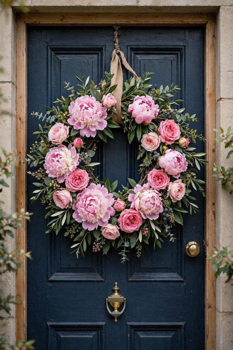 Pink peony and rose Valentine's wreath