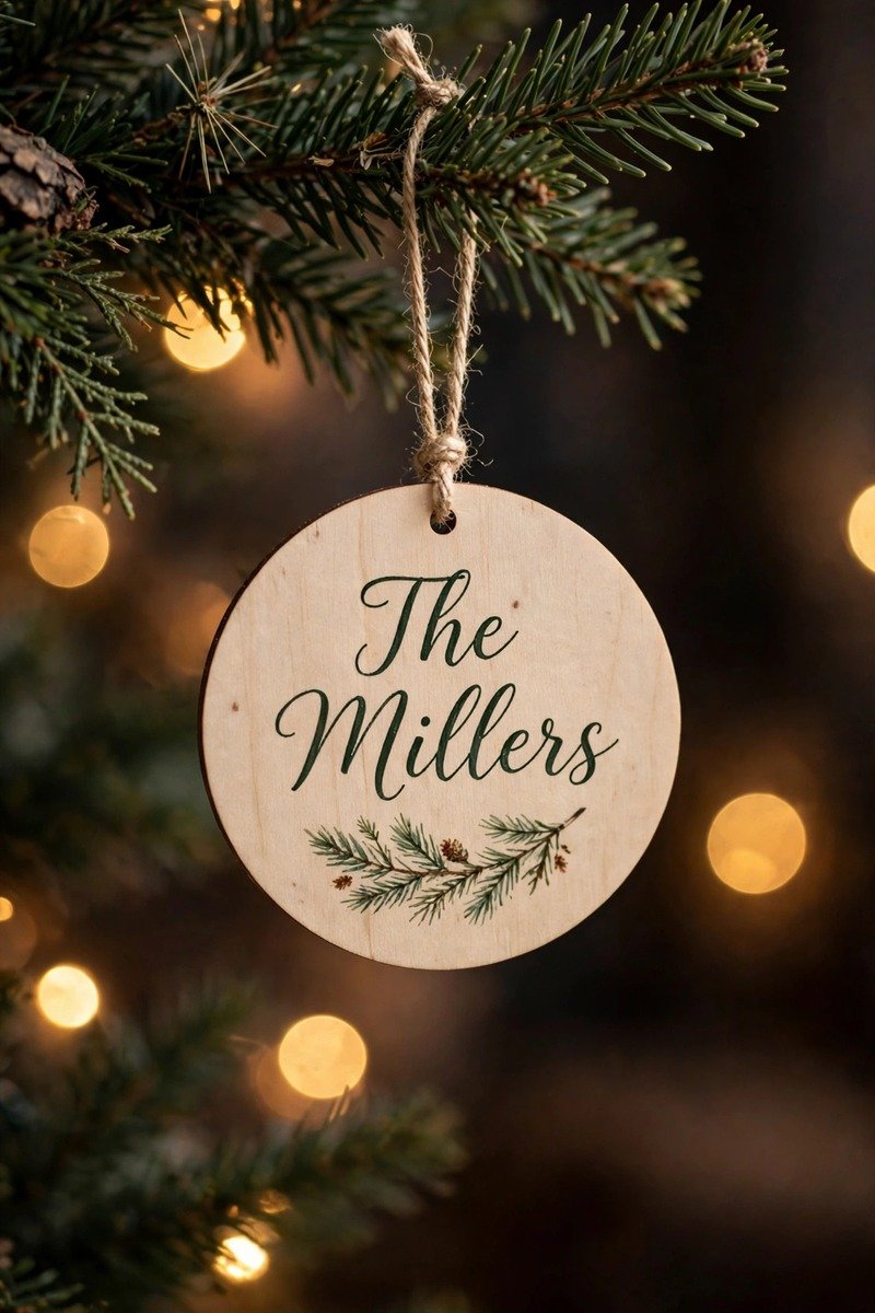 Personalized Christmas ornament with a family name on it