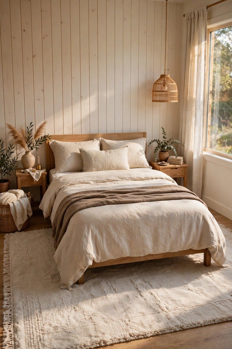 Small bedroom with a rug under the bed