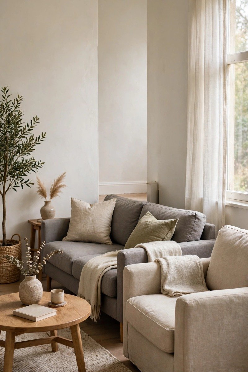 Small living room with furniture pulled slightly off the wall