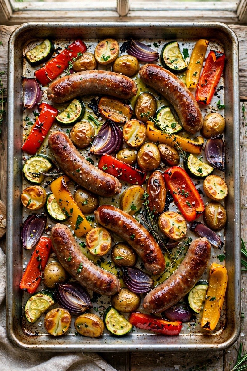 Sheet pan sausage and roasted vegetables