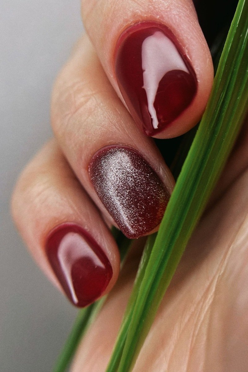 deep burgundy Christmas nail design