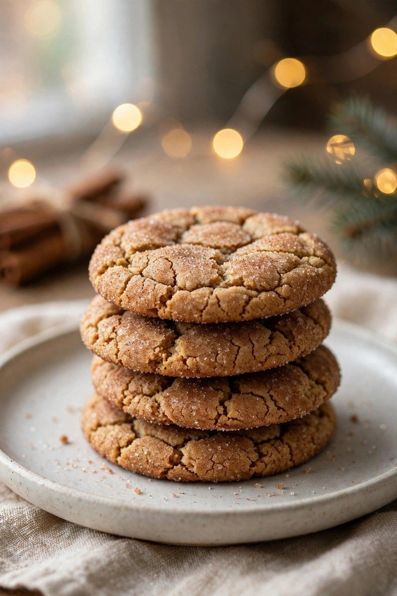 Cinnamon sugar snickerdoodle Christmas cookies stacked on a plate