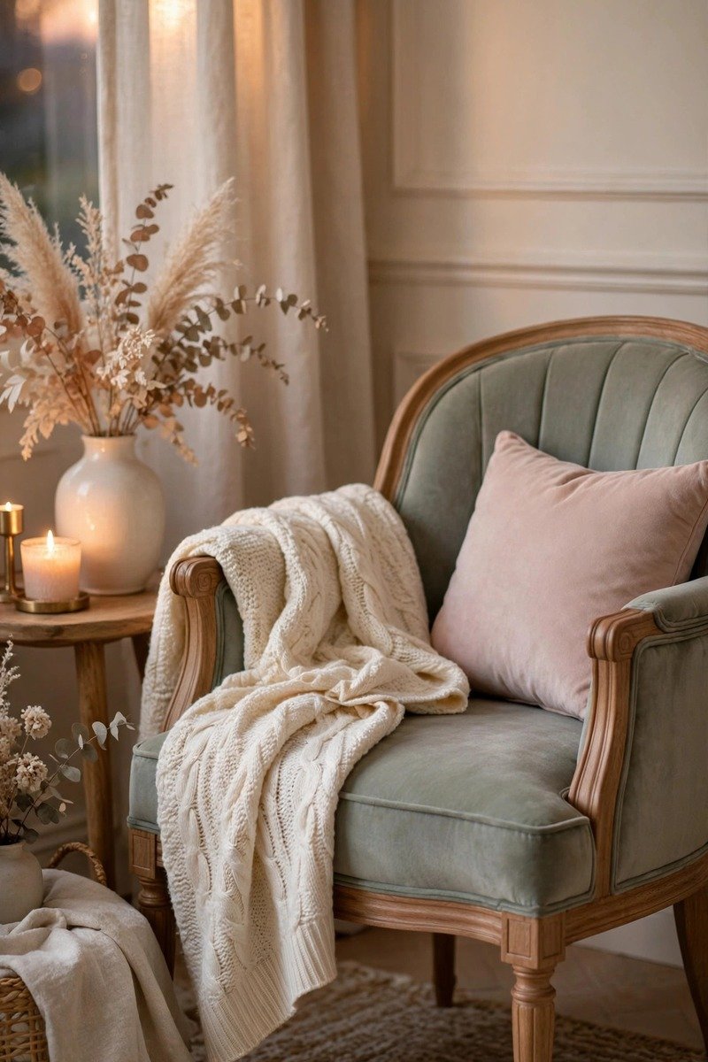 Cozy cream knit throw blanket