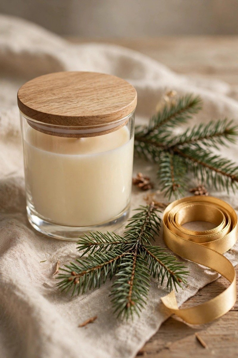 Vanilla scented candle in glass jar
