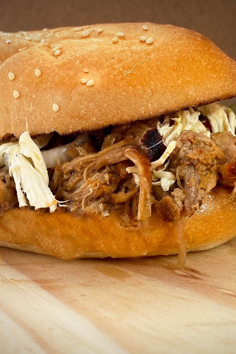 Barbecue pulled pork shoulder in a slow cooker
