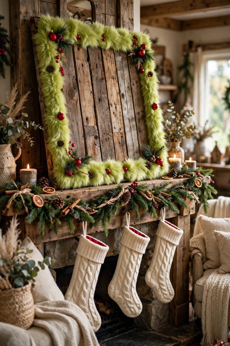 Tall vertical porch sign with Grinch face and Christmas greeting