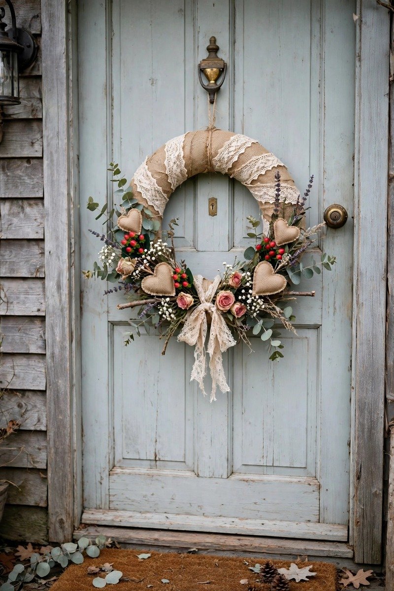 Burlap and lace rustic Valentine's wreath