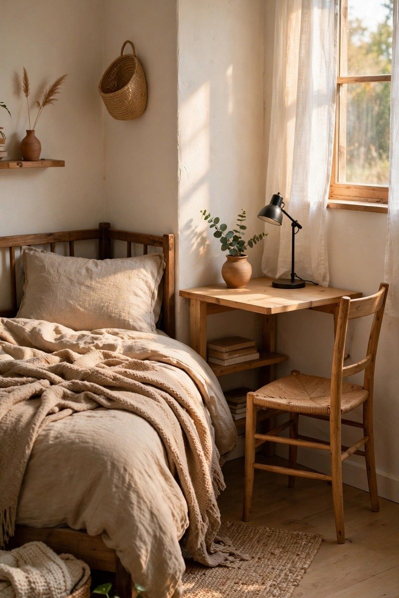 Small bedroom with a corner desk and chair