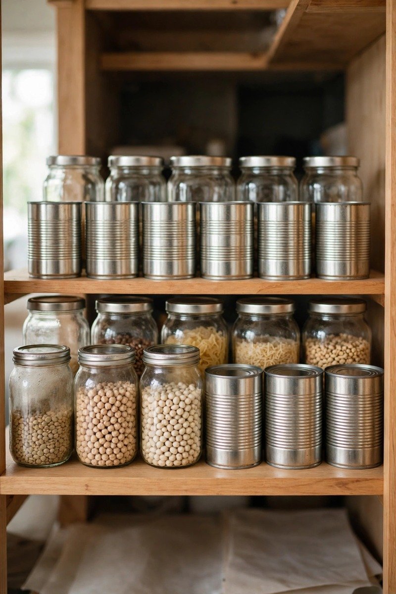 Pantry shelf with newer groceries placed behind older ones