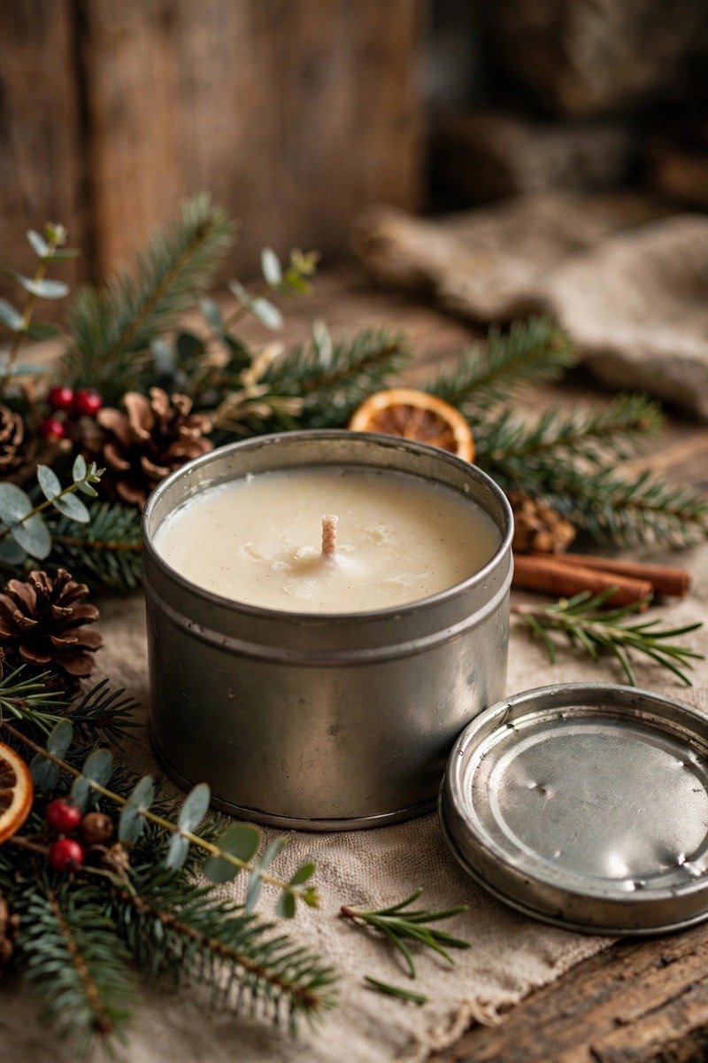 Bacon-scented candle in a tin