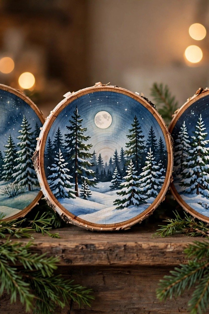Yule crafts painted birch slices