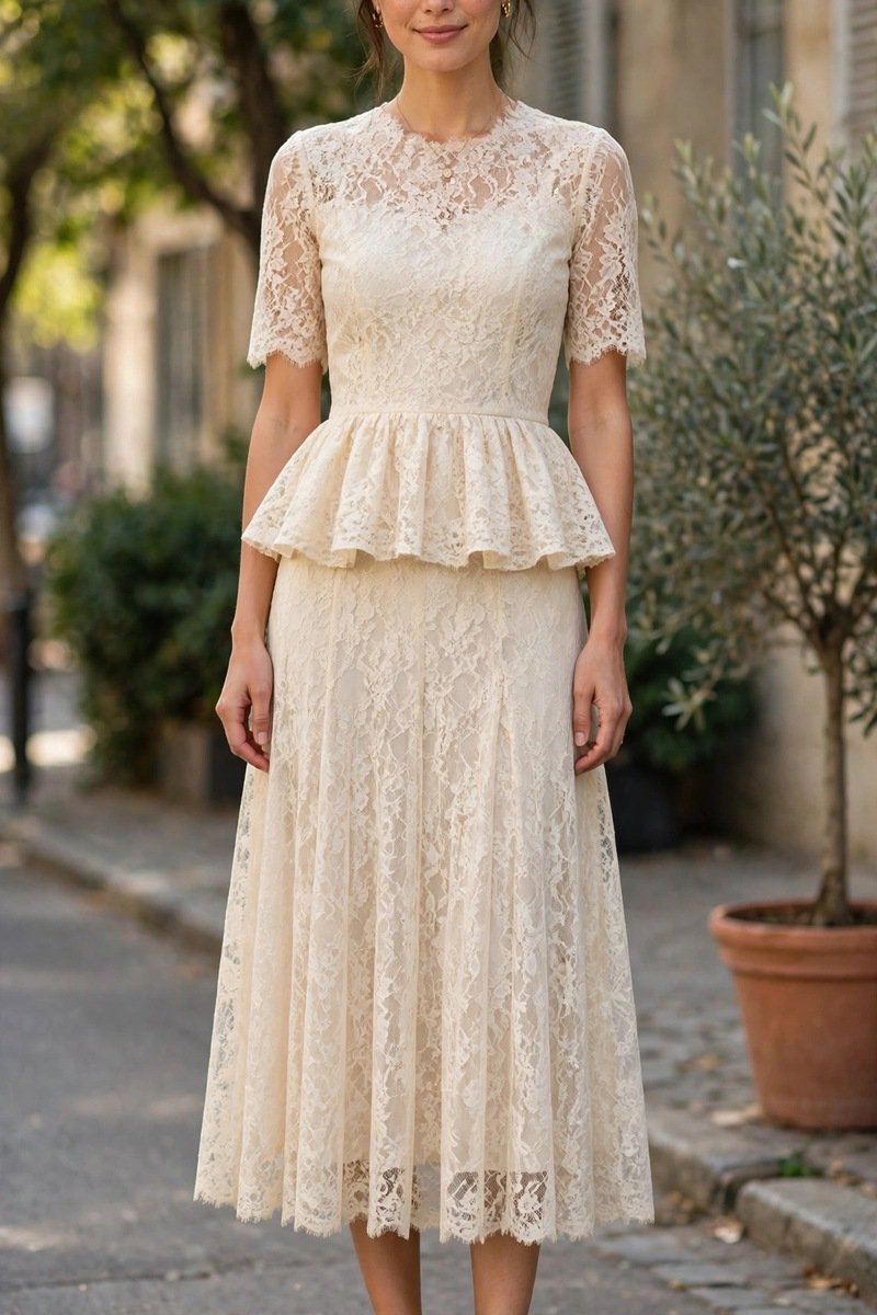 cream lace peplum top outfit