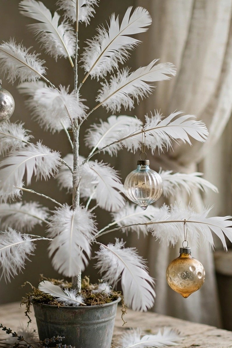 Vintage Christmas decorations feather tree