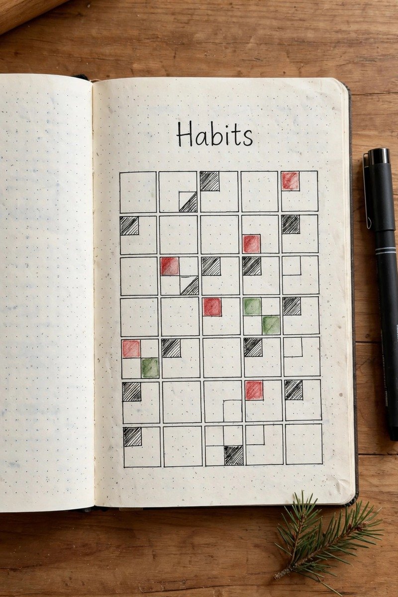 Habit tracker grid in a bullet journal