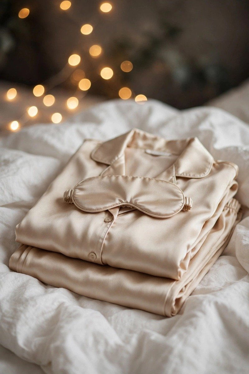 Silk pajama set in champagne