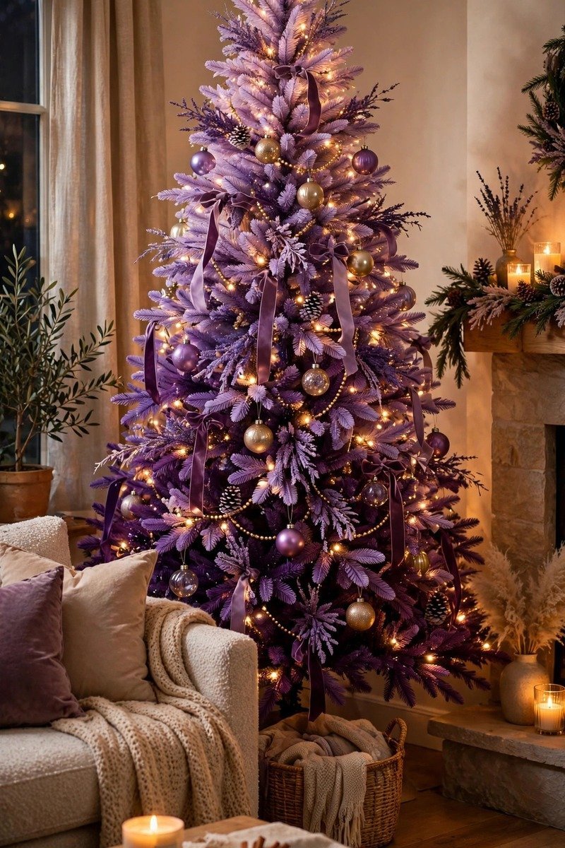 Ombre purple Christmas tree fading from deep plum to soft lilac