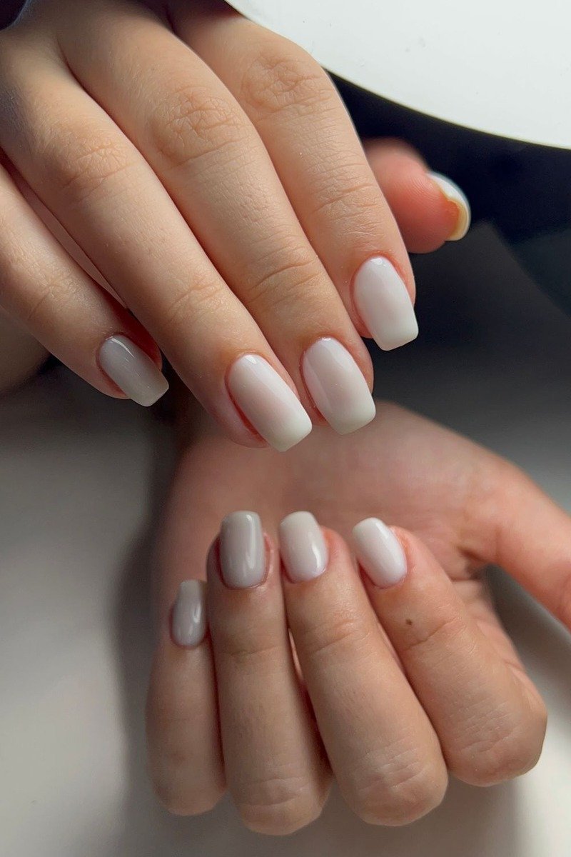 Nude nails with soft champagne shimmer polish