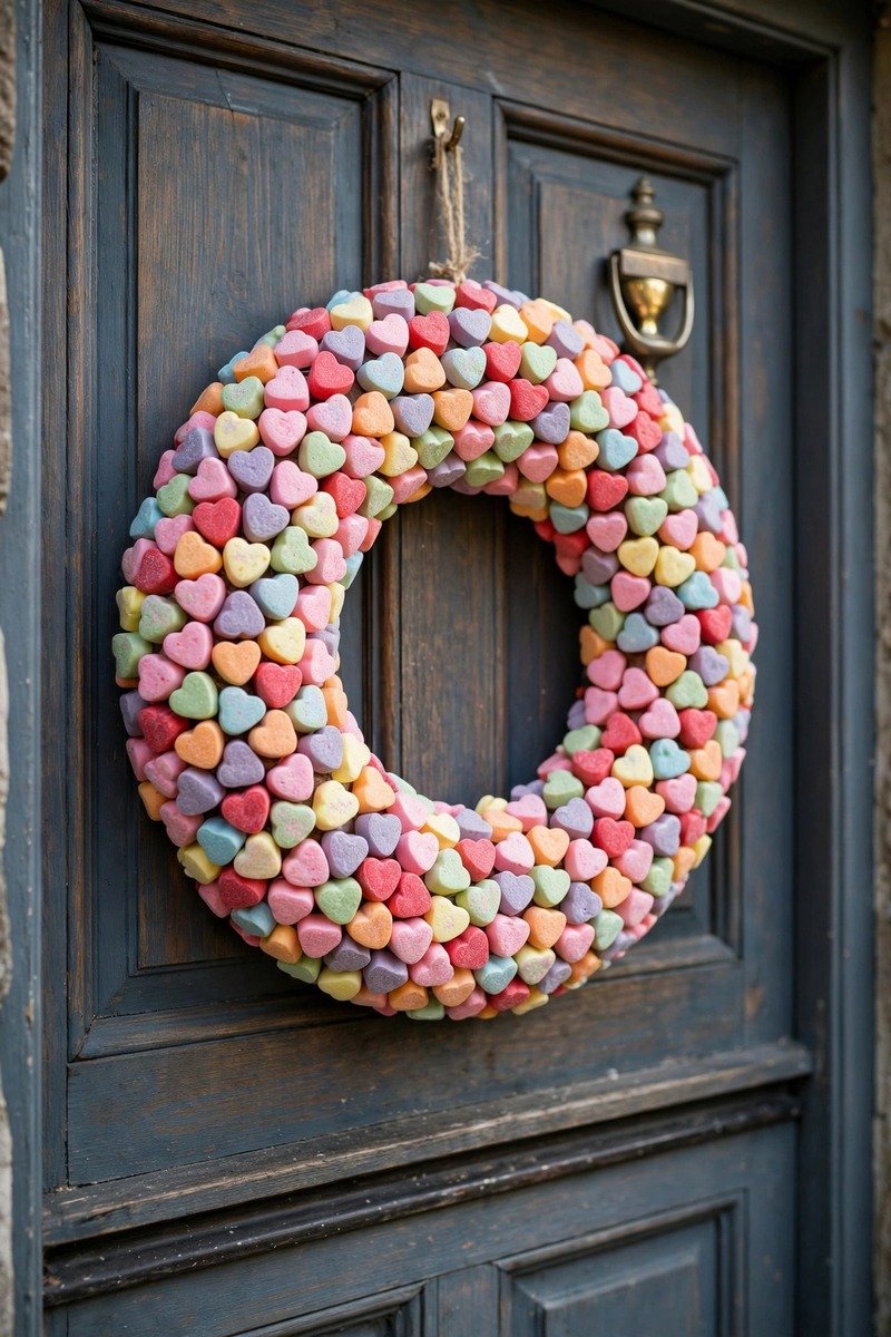 Conversation heart Valentine's wreath