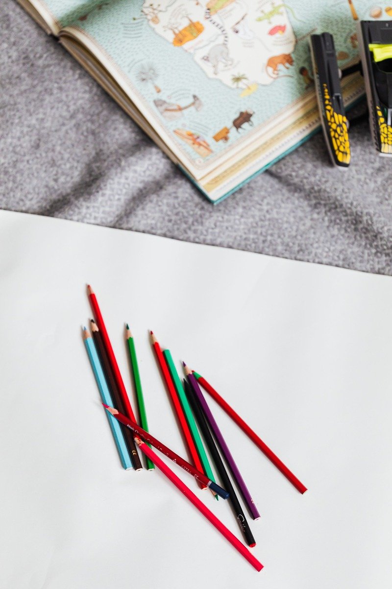Coloring book with markers and colored pencils