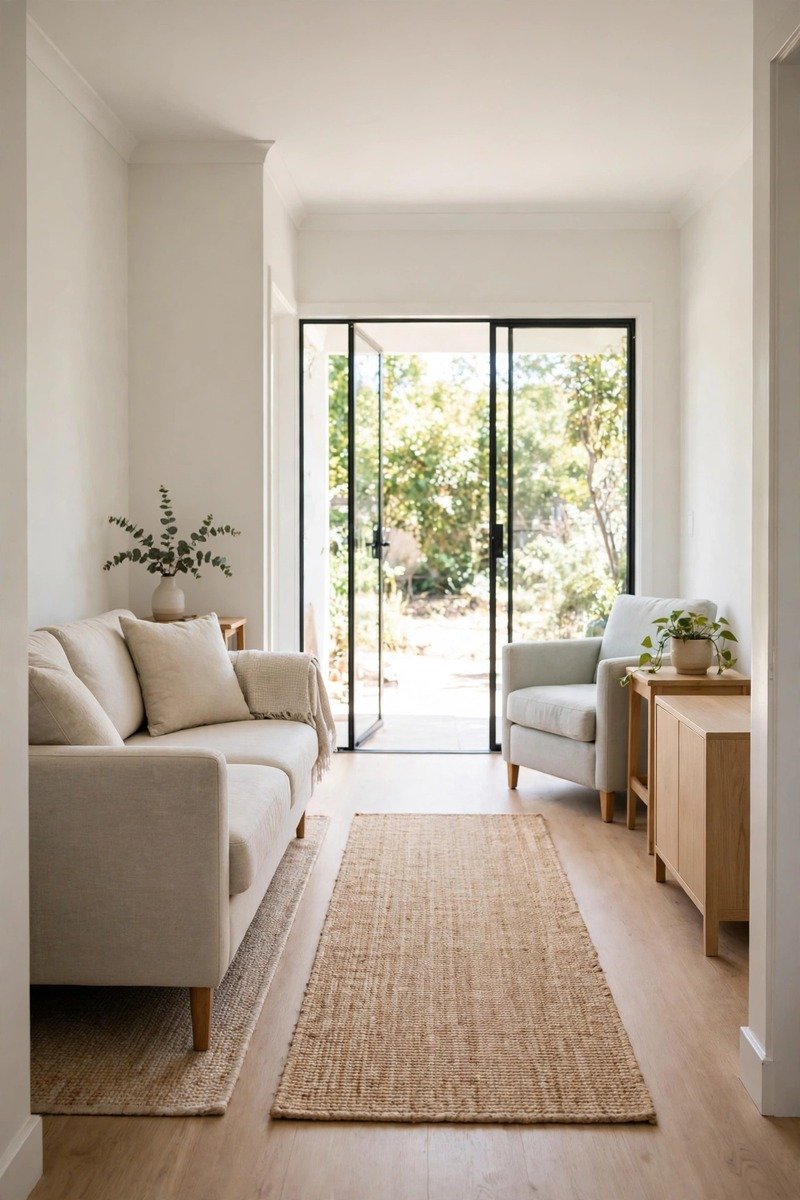 Small living room with a clear walkway through the room