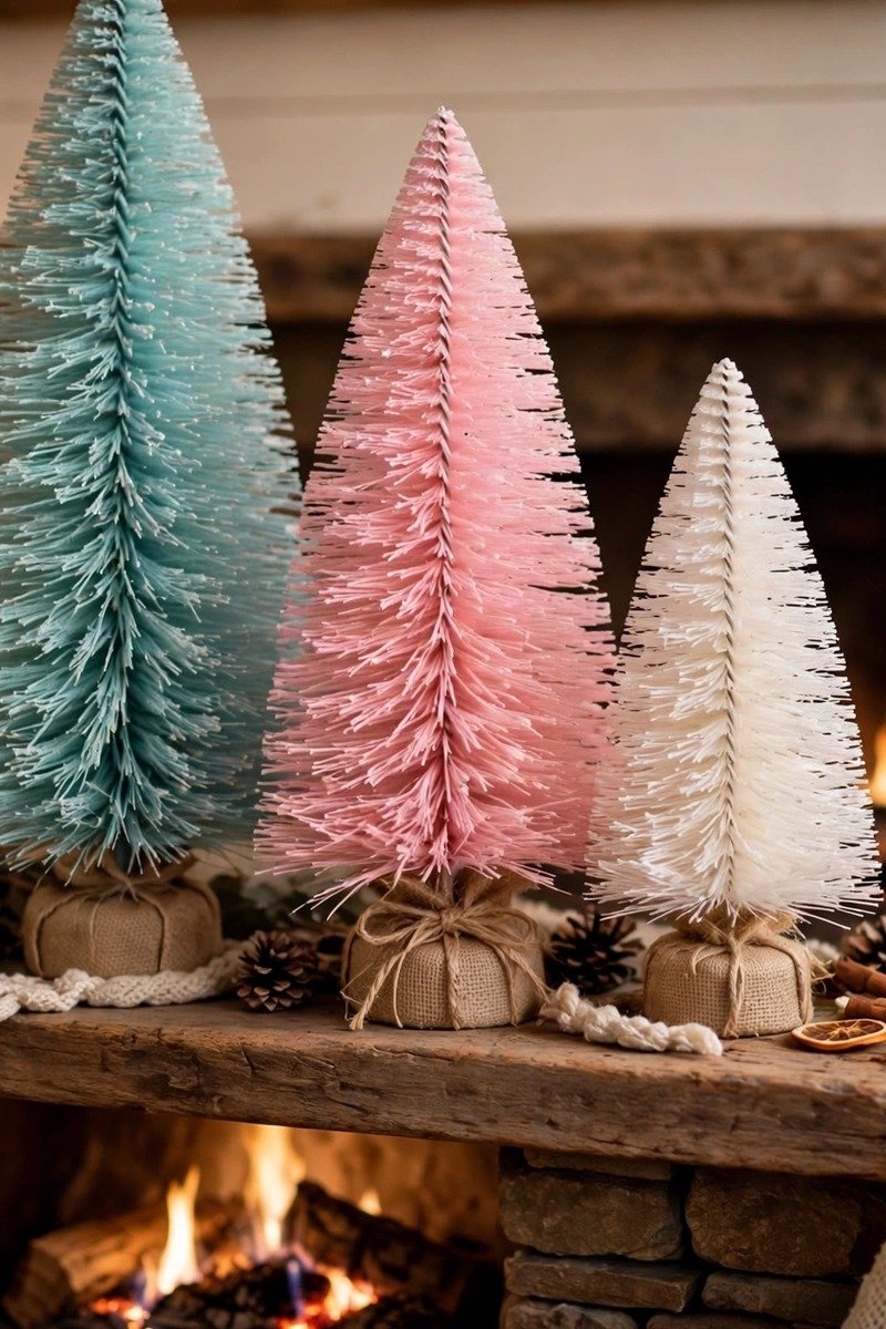 Vintage Christmas decorations bottle brush trees