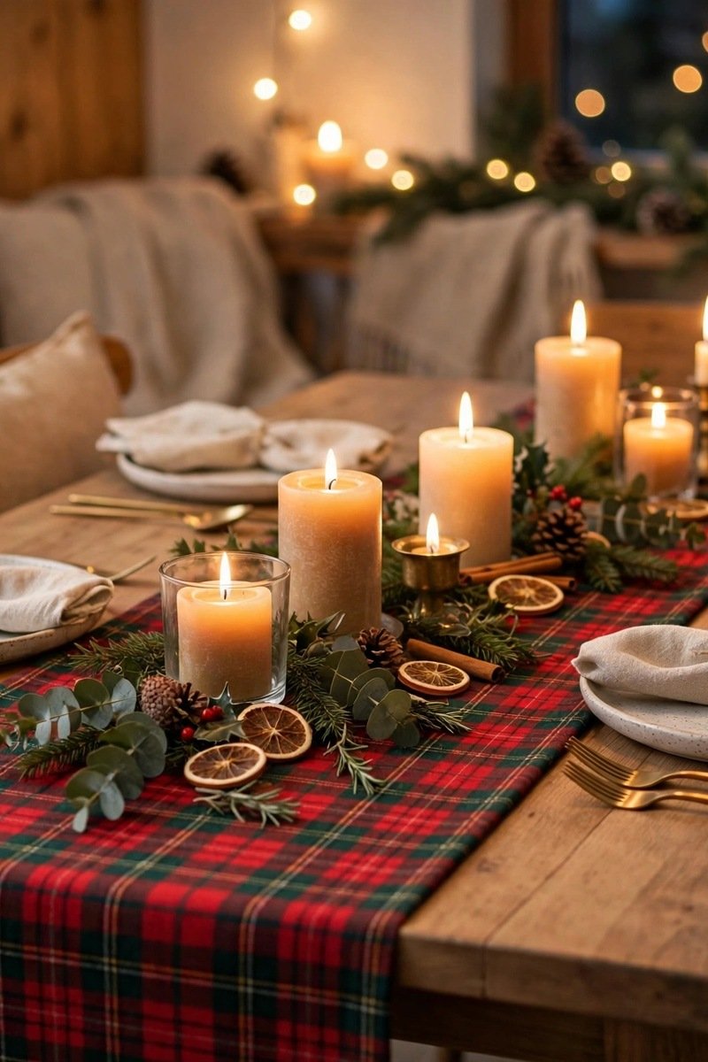 tartan plaid runner Christmas table decor